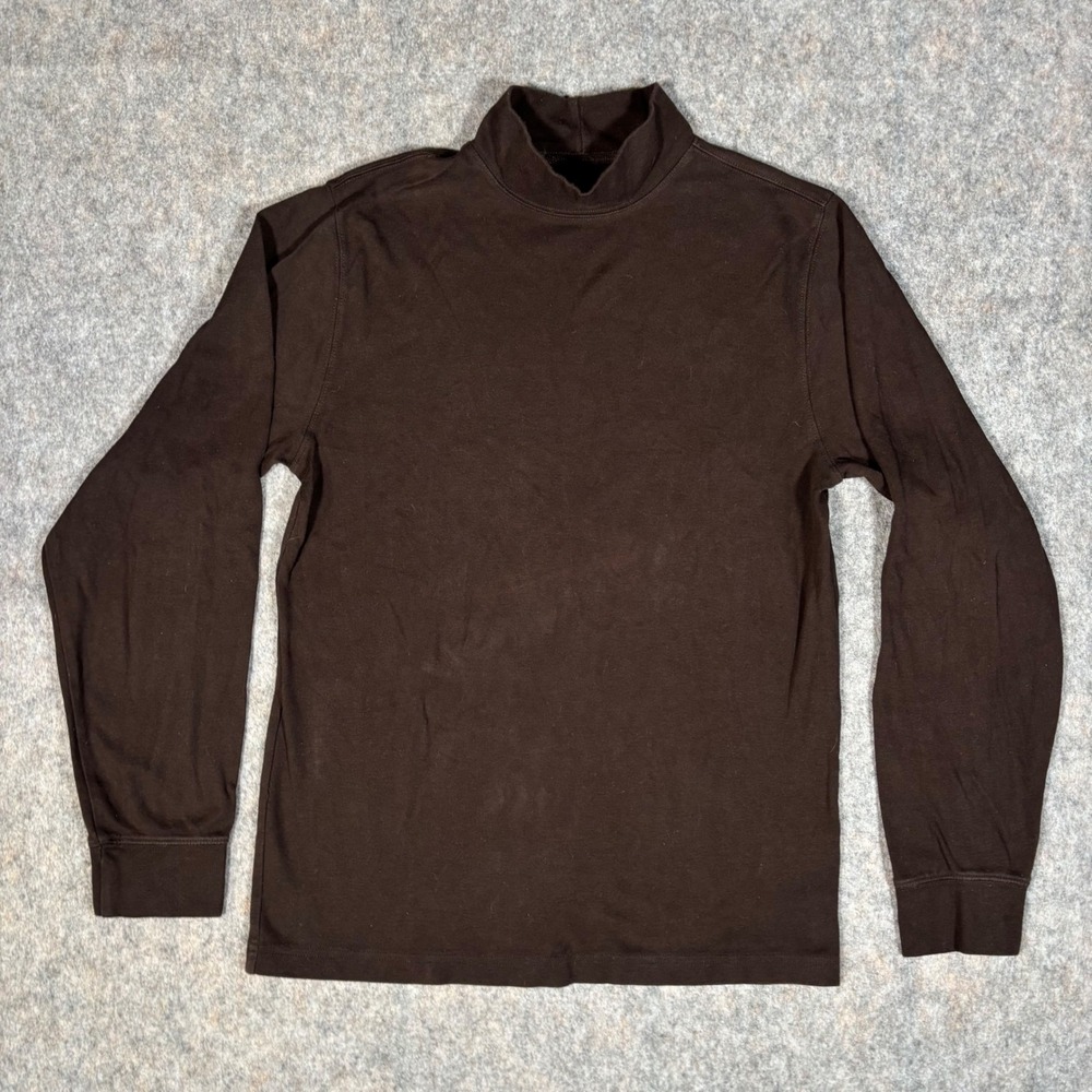 Lands' End Mock Neck Shirt Mens S Brown Long Sleeve Cotton Stretch Baselayer